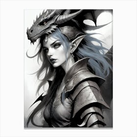 Dragonborn Black And White Painting (16) Canvas Print