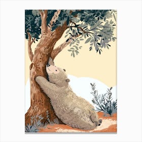Sloth Bear Scratching Its Back Against A Tree Storybook Illustration 2 Canvas Print