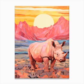 Rhino With The Sun Patchwork 2 Canvas Print