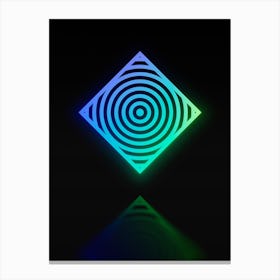 Neon Blue and Green Abstract Geometric Glyph on Black n.0393 Canvas Print