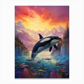 Surreal Orca Whale Mountains And Fish Canvas Print