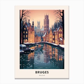 Winter Night  Travel Poster Bruges Belgium 3 Canvas Print