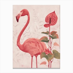 Jamess Flamingo And Anthurium Minimalist Illustration 3 Canvas Print