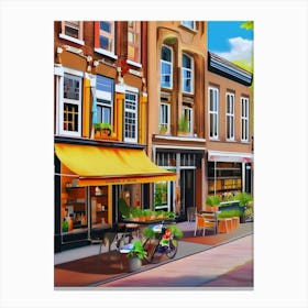 The city of Amsterdam, Netherlands, streets, cafes, passing by, the beauty of summer, oil colors..29 Canvas Print