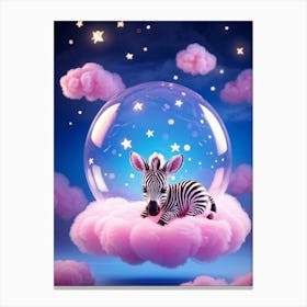 Baby Zebra Asleep Under Moonlight Bioluminescent Pink Neon Accents Highlighting Its Big Eyes Carto Canvas Print