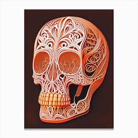 Skull With Intricate Linework 3 Orange Line Drawing Canvas Print