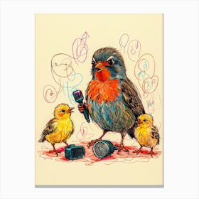 Robin And Chicks Canvas Print