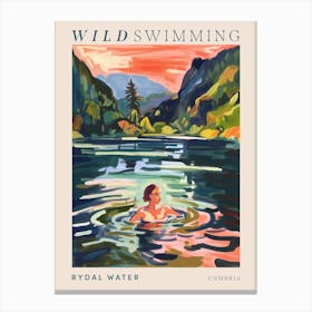 Wild Swimming At Rydal Water Cumbria 4 Poster Canvas Print