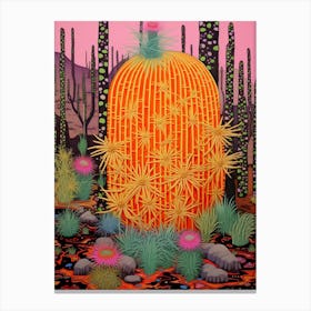 Mexican Style Cactus Illustration Golden Barrel Cactus 1 Canvas Print