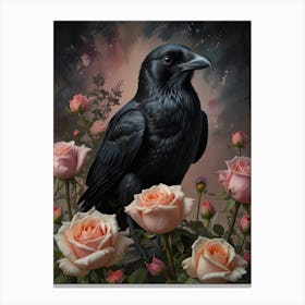 Raven And Roses Canvas Print