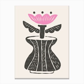 Modern Folk Flower Vase, Black and Pink Canvas Print