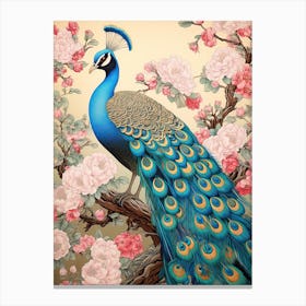 Peacock Animal Drawing In The Style Of Ukiyo E 8 Canvas Print