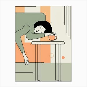 Illustration Of A Woman Sleeping On A Table Canvas Print