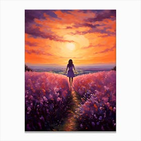 Sunset In The Lavender Field Canvas Print