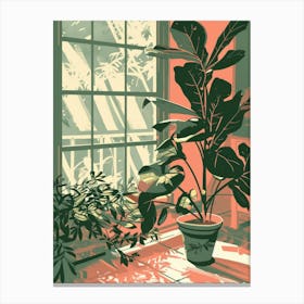 Potted Plants In Front Of Window Canvas Print