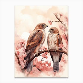 Two Hawks Perched On A Branch Canvas Print