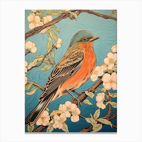 Birds And Branches Linocut Style 10 Canvas Print
