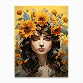 Sunflowers Flower Illustration Art Print 3 Canvas Print