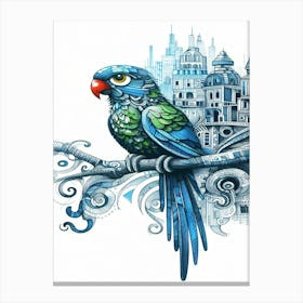 Skittles Parrot In The City Canvas Print