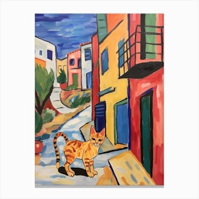 Painting Of A Cat In Athens Greece 6 Canvas Print