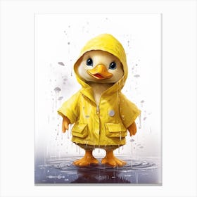 Animated Duckling In A Yellow Raincoat 2 Canvas Print