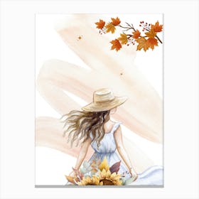 Watercolor Girl With Sunflowers Canvas Print