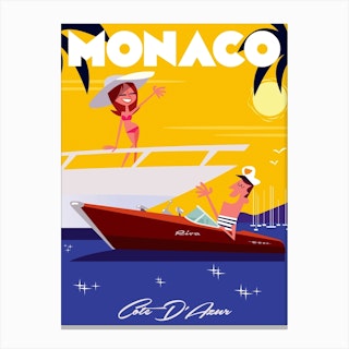 Monaco Poster Yellow & Purple Canvas Print