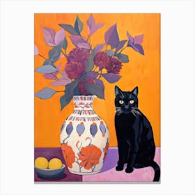 Lavender Flower Vase And A Cat, A Painting In The Style Of Matisse 2 Canvas Print