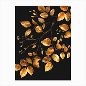 Gold Leaves On Black Background 2 Canvas Print