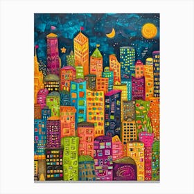 Kitsch Colourful Seattle Inspired Cityscape 4 Canvas Print