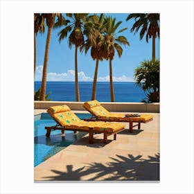 Two Lounge Chairs By The Pool Canvas Print