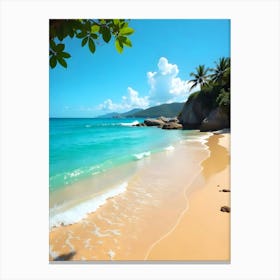 A Tranquil Beach With Golden Sand Clear Turquoise View 1 Leinwandbild