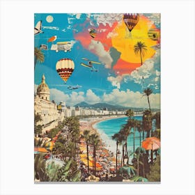 Cannes   Retro Collage Style 3 Canvas Print