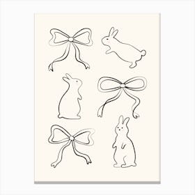 Ribbon Bows and Bunnies in Black and Linen White Canvas Print