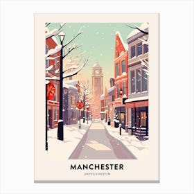 Vintage Winter Travel Poster Manchester United Kingdom 11 Canvas Print