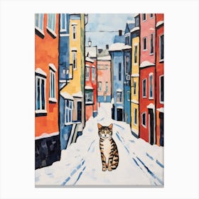 Cat In The Streets Of Helsinki   Finland With Snow 3 Canvas Print