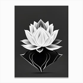 Blooming Lotus Flower In Lake Black And White Geometric 2 Canvas Print
