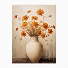 Marigold, Autumn Fall Flowers Sitting In A White Vase, Farmhouse Style 3 Canvas Print