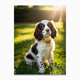 English Spaniel Puppy Radiating Adorableness Wearing A Shimmering Gold Collar Perched On A Lush G (2) Toile