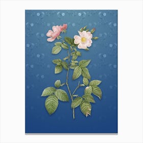Vintage Red Bramble Leaf Rose Botanical on Bahama Blue Pattern n.2458 Canvas Print