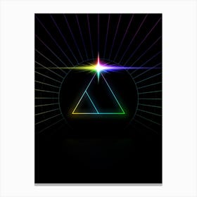 Neon Geometric Glyph in Candy Blue and Pink with Rainbow Sparkle on Black n.0272 Canvas Print