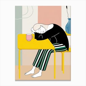 Sleepy Girl At The Table Canvas Print