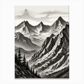 Monochrome Mountain Landscape Art Print (4) Canvas Print