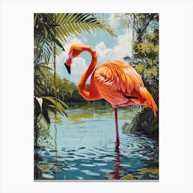Greater Flamingo Rio Lagartos Yucatan Mexico Tropical Illustration 7 Canvas Print