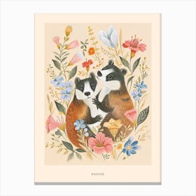 Folksy Floral Animal Drawing Badger 2 Poster Canvas Print