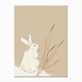 Rabbit In Grass - Boho, Line Art Canvas Print