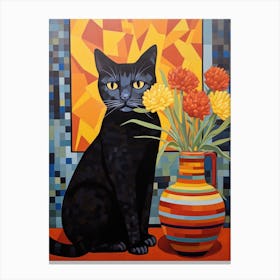 Black Cat With Flowers 1 Canvas Print