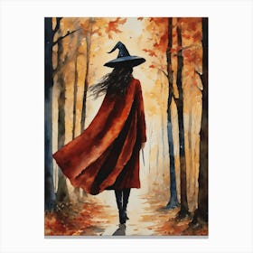 Watercolor Witch in Autumn Woods by Lyra O'Brien Canvas Print