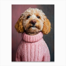 Goldendoodle In Pink Sweater 2 Canvas Print