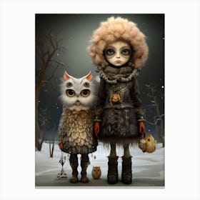 Owl and Girl in the snow Canvas Print